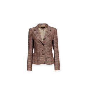 Escada Brown Mauve Tweed Blazer EU 42 Silk Linen Button Up Jacket